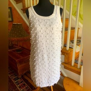 Linen Vineyard Vines Mini Dress White Scallop Embroidered Shift Nautical Sz8 EUC